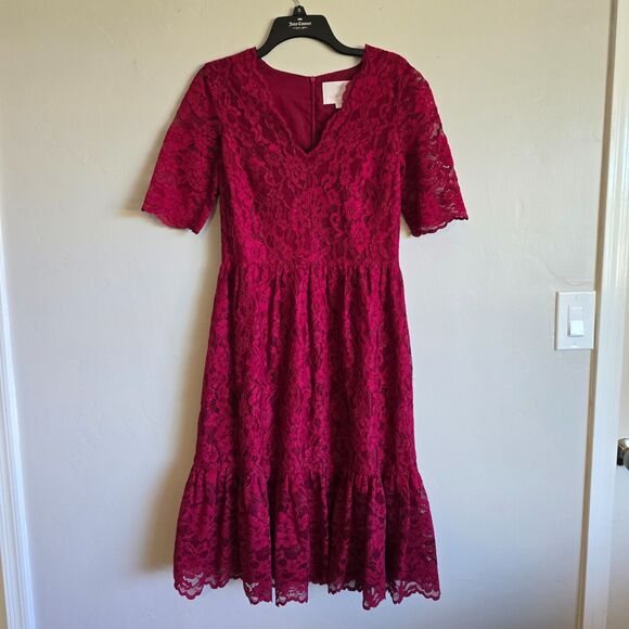 Gal Meets Glam Stella Lace Dress in Raspberry Red RARE Midi Size 6 - Picture 4 of 9